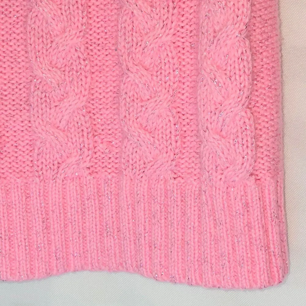 JUSTICE Sweater Long Sleeves Braided Design Pink Soft Stretch Girl Size 8 Small